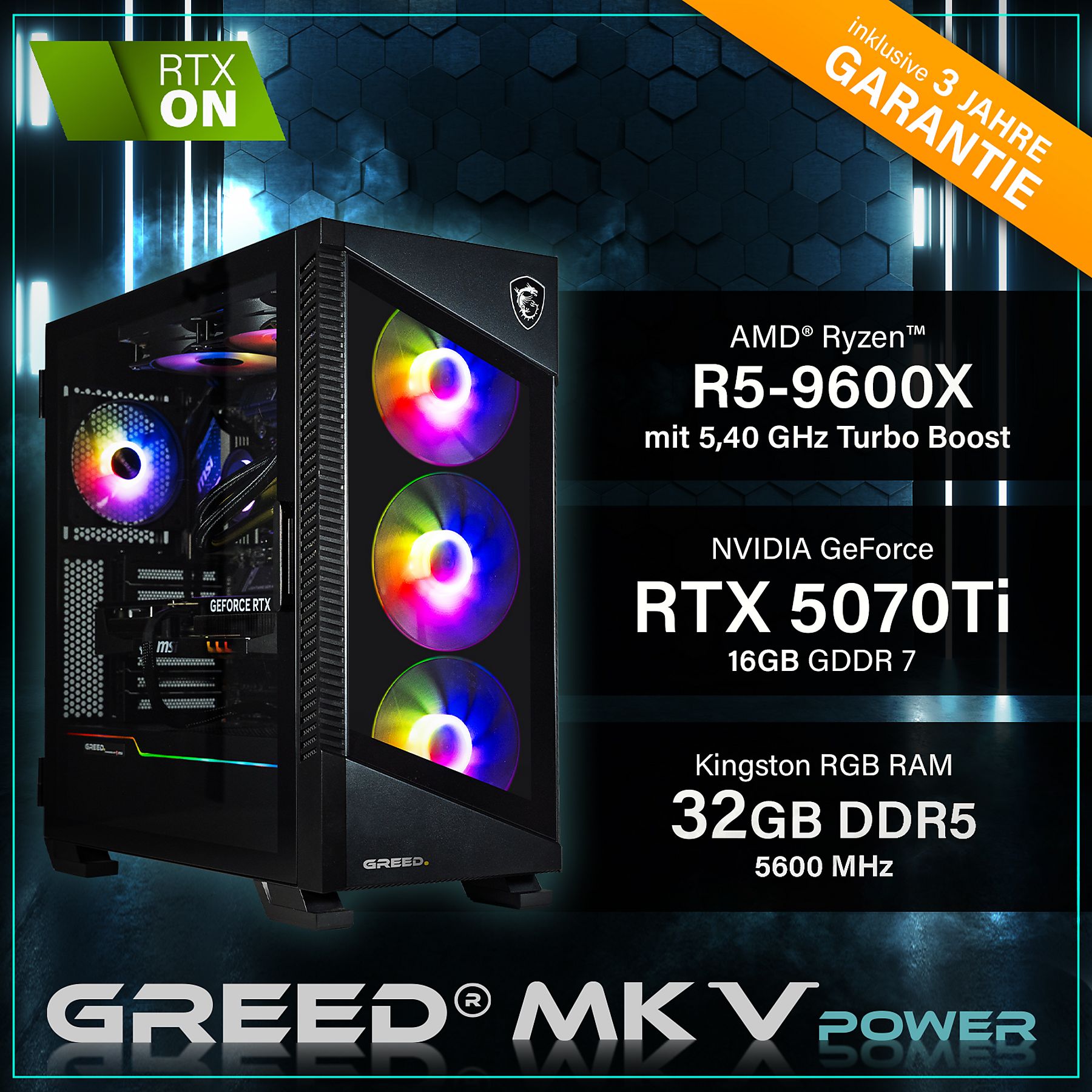 GREED MK5 POWER AMD Gaming PC – AMD Ryzen™ 5 9600X, 32 GB RAM, 1 TB SSD & NVIDIA MSI GeForce RTX™ 5070 Ti 16 GB GREED MK5 POWER AMD Gaming PC – AMD Ryzen™ 5 9600X, 32 GB RAM, 1 TB SSD & NVIDIA MSI GeForce RTX™ 5070 Ti 16 GB